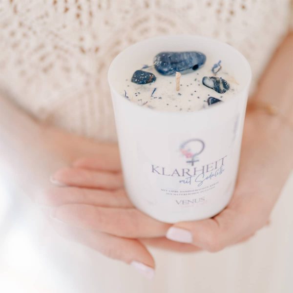 Kerze mit Heilstein - Klarheit mit Sodalith