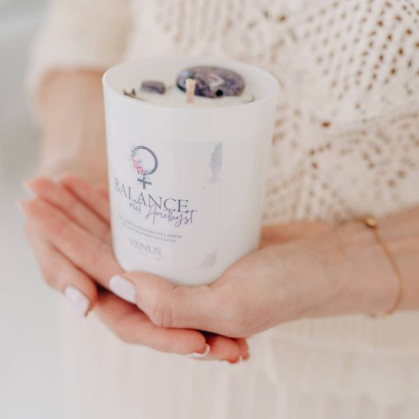 Kerze mit Heilstein - Balance mit Amethyst