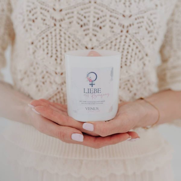 Kerze mit Heilstein - Liebe mit Rosenquarz